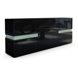 Buffet Commode Crédence Dressoir Flow en Blanc ou Noir haute brillance - Noir Corps mat, sans