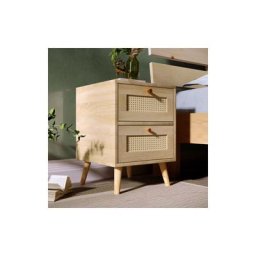 Table de chevet cannage chêne naturel avec 2 tiroirs-L 40 x P 40 x H 55cm-pour correspondre à