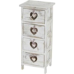 Petit meuble de rangement table de chevet 4 tiroirs avec motif coeurs 70x29x25cm style vintage