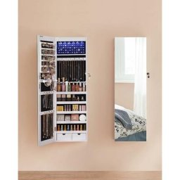 Armoire à Bijoux avec Miroir, Rangement Bijoux avec 6 Lampes led, à Suspendre à la Porte ou à Fixer