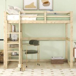 Merax - Lit mezzanine 140x200cm, avec bureau et étagère de rangement, Lit adulte ou enfant, Cadre