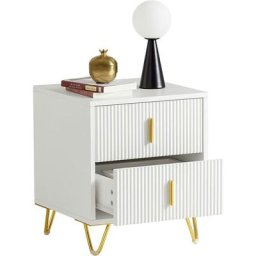 FBT115-W Table de Chevet avec 2 tiroirs Table de Nuit Bout de canapé Table d'appoint Table