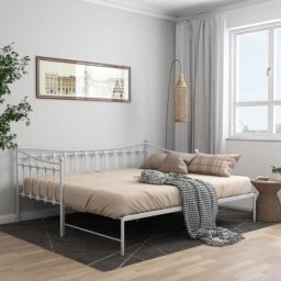 Cadre de canapé-Lit Simple pour adulte extensible Blanc Métal 90x200 cm,206 x 184,5 x 91,5 cm
