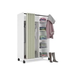 Armoire Garde-robe 100x160H cm Blanc mat avec Rideau et quatre étagères réglables Blanc