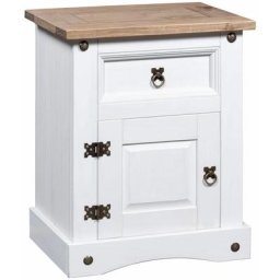 Table de chevet Table d'appoint | Table de nuit Gamme Corona pin mexicain Blanc 53x39x67 cm 62614