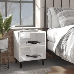 Chic Amoire de lit - maison Lot de 2 Tables de chevet pieds en métal Blanc brillant 40x30x50cm
