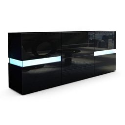 Buffet Commode Crédence Dressoir Flow en Blanc ou Noir haute brillance - Noir Corps mat, avec