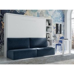 Lit escamotable 140x190 cm avec canapé tissu Logia - Version lit+canapé+étagère+bureau - Canapé