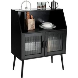 Buffet avec 2 Portes en Verre et Placard, 80 x 40 x 101 cm, Meuble de Rangement pour Salle à