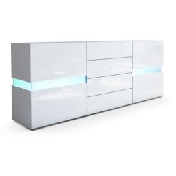 Buffet Commode Crédence Dressoir Flow en Blanc ou Noir haute brillance - Blanc Corps mat, avec