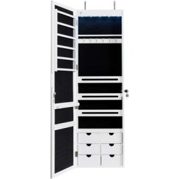Armoire à Bijoux Murale led Armoire Bijoux de Rangement avec Miroir,6 Tiroirs Hauteur du Crochet