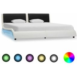 Chic Lit Double - maison - 2 Place Cadre de lit avec led Blanc et noir Similicuir 160 x 200 cm