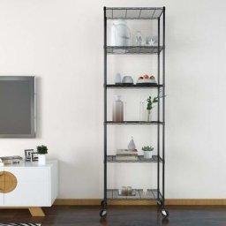 Tagère Métallique de Rangement sur Pied à 6 Niveaux 54 x 29 x 175cm avec roulettes, Réglable en