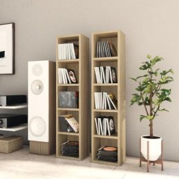 Lot de 2 Étagères de Rangement pour cd/dvd Bibliothèque - pour Bureau Salon Chambre Cuisine Chêne