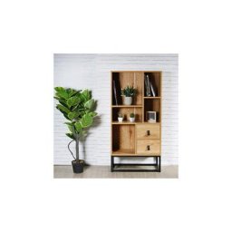 Bibliothèque 5 niches et 2 tiroirs en bois et métal - micky