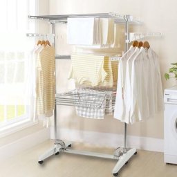 Séchoir à linge sur 3 niveaux, ailes latérales, séchoir à linge escamotable, argent