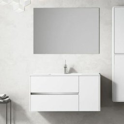 Meuble de salle de bains à suspendu Itaca avec lavabo et miroir. Livré assemblé 75 cm. Blanc