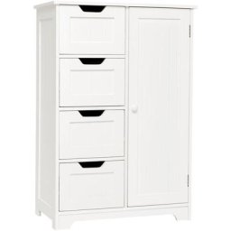Meuble de Salle de Bain - Buffet avec 4 Tiroirs et 1 Porte, Etagère Réglable Style Moderne pour
