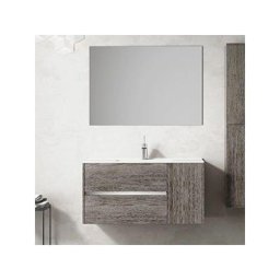 Meuble de salle de bains à suspendu Itaca avec lavabo et miroir. Livré assemblé 60 cm. Chêne Smoky