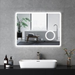 Emke - Miroir lumineux de salle de bain avec Interrupteur Tactile, Fonction Anti-buée, Horloge, 3x