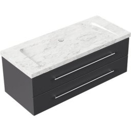 Meuble sdb Damo avec vasque en marbre Carrara White 130cm sans pré-perçage