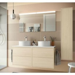 Meuble de salle de bain suspendu 120 cm Ulisse en bois couleur Nordick avec double lavabo à poser