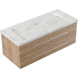 Meuble sdb Damo en avec vasque en marbre Carrara White 130cm sans pré-perçage