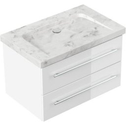 Meuble sdb Damo avec vasque en marbre Carrara White 75cm sans pré-perçage