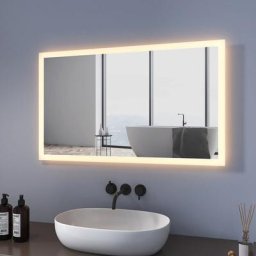 Meykoers - Miroir de salle de bain 100x60cm led Miroir Muraux avec éclairage Blanc Chaud,