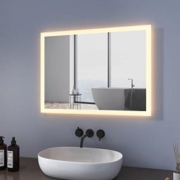 Miroir de salle de bain 80x60cm led Miroir Muraux avec éclairage Blanc Chaud, Interrupteur mural,