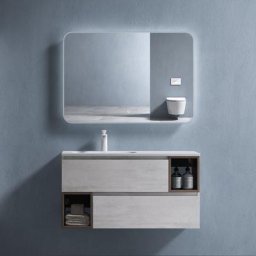 Meuble de Salle de Bain Gris Clair Ensemble de 2 Pièces Meuble avec Lavabo 100cm Design Gemini avec