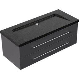 Meuble sdb Damo en avec vasque en granit Galaxy Black 130cm sans pré-perçage