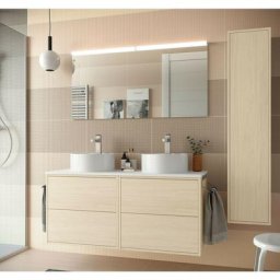 Meuble de salle de bain suspendu 120 cm Ulisse en bois couleur Nordick avec double lavabo à poser