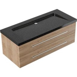 Meuble sdb Damo en avec vasque en granit Galaxy Black 130cm sans pré-perçage