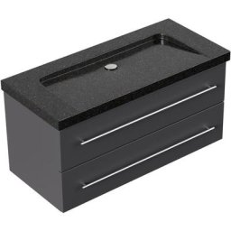 Meuble sdb Damo en avec vasque en granit Galaxy Black 100cm sans pré-perçage