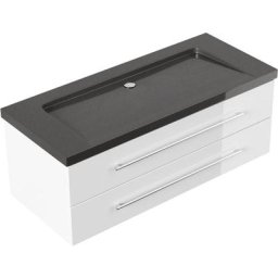 Meuble sdb Damo blanc avec vasque en granit India Black, 130cm sans pré-perçage