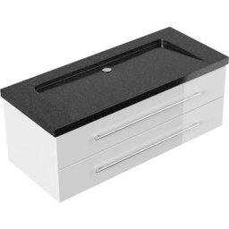 Meuble SDB Damo avec vasque en granit Galaxy Black 130cm sans pré-perçage