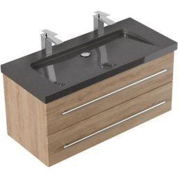 Meuble sdb Damo en décor chêneavec double vasque en granit India Black 100cm