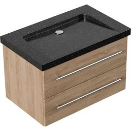 Meuble sdb Damo en avec vasque en granit Galaxy Black 75cm sans pré-perçage