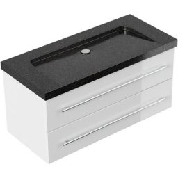 Meuble sdb Damo avec vasque en granit Galaxy Black 100cm sans pré-perçage