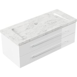 Meuble sdb Damo blanc avec vasque en marbre Carrara White 130cm sans pré-perçage