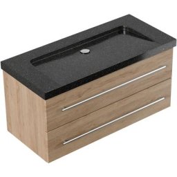 Meuble sdb Damo en avec vasque en granit Galaxy Black 100cm sans pré-perçage