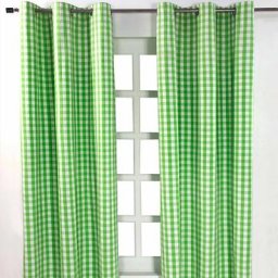 Homescapes - Rideaux œillets à grands carreaux vichy vert, Lot de 2, 137 x 182 cm - Vert