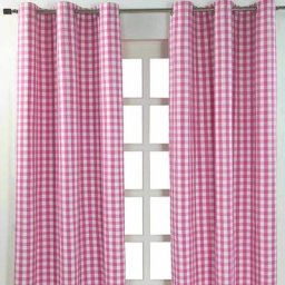 Homescapes - Rideaux œillets à grands carreaux vichy rose, Lot de 2, 137 x 182 cm - Rose