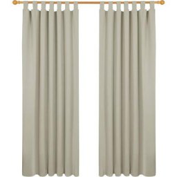 Lot de 2 Rideaux Occultant Isolant Thermiques Salon à Pattes, Taille Moyenne, 140x220 cm, Beige