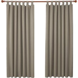 Lot de 2 Rideaux Occultant Isolant Thermiques Salon à Pattes, Taille Moyenne, 140x175 cm, Taupe