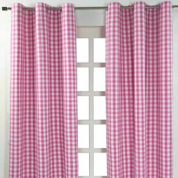 Homescapes Rideaux œillets à grands carreaux vichy rose, Lot de 2, 117 x 137 cm - Rose