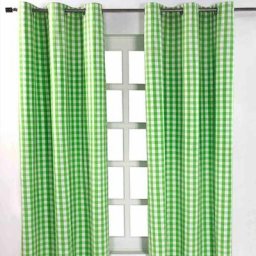Homescapes - Rideaux œillets à grands carreaux vichy vert, Lot de 2, 117 x 137 cm - Vert