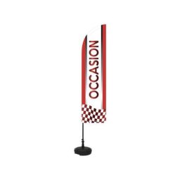 Drapeau 'occasion' de dimensions 255 x 60 cm avec son Kit socle plastique et mât - Multicolore