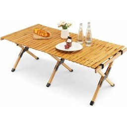 Table de Camping Pliante en Bois, Table de Pique-Nique Portable avec Sac de Transport, Table en